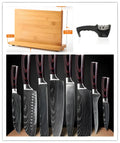 8-piece kitchen knife set with Damascus steel cleaver and Japanese-style knives including chef's knife and bread knife