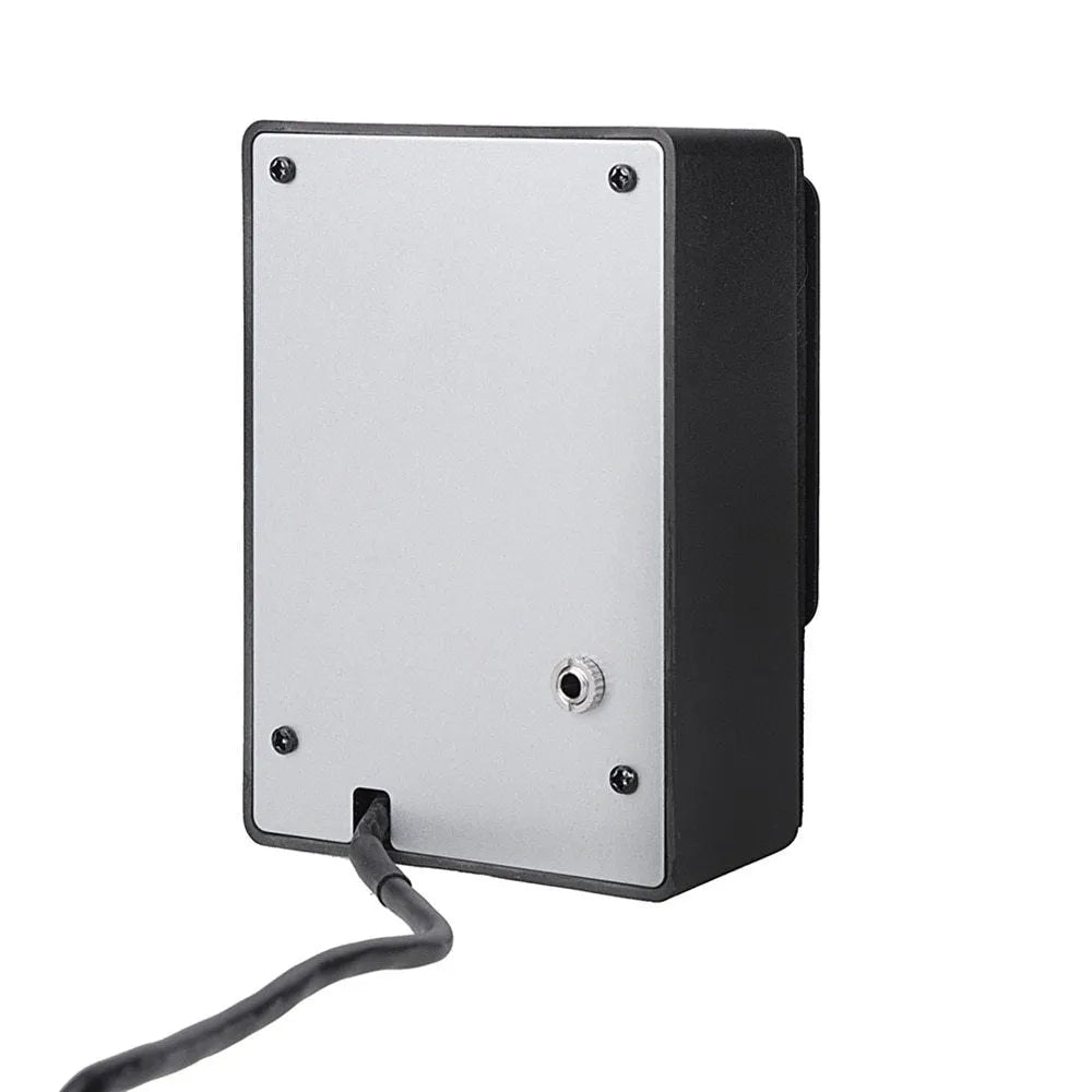 Black Cherub GT-6 acoustic guitar preamp with EQ and effects knobs for soundhole mounting.