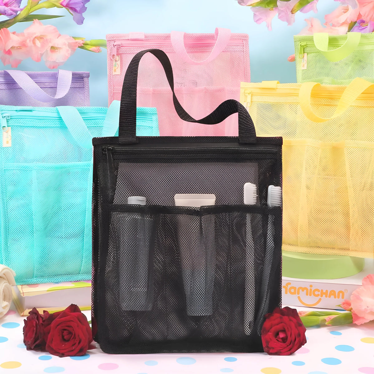 Large black swimming gym bag with wet-dry separation compartments and mesh pocket