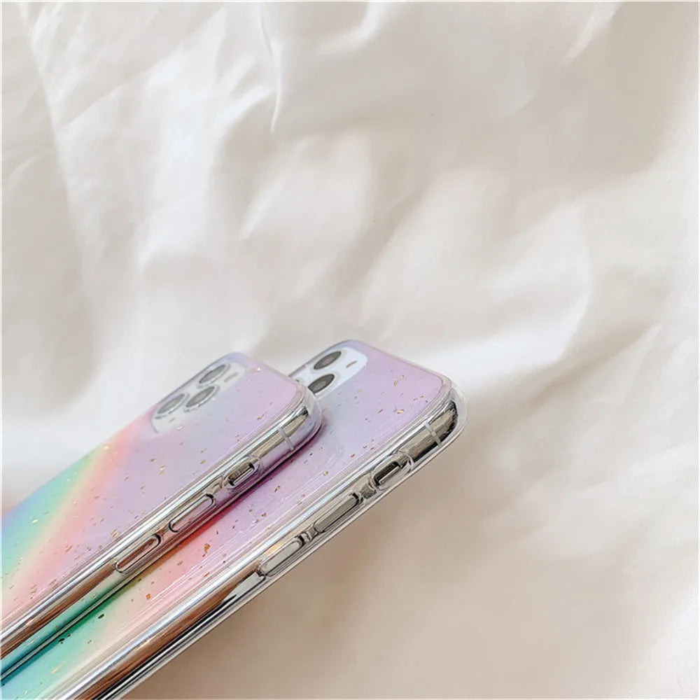 Rainbow gradient TPU iPhone case with colourful stripes in Japanese Korean style design