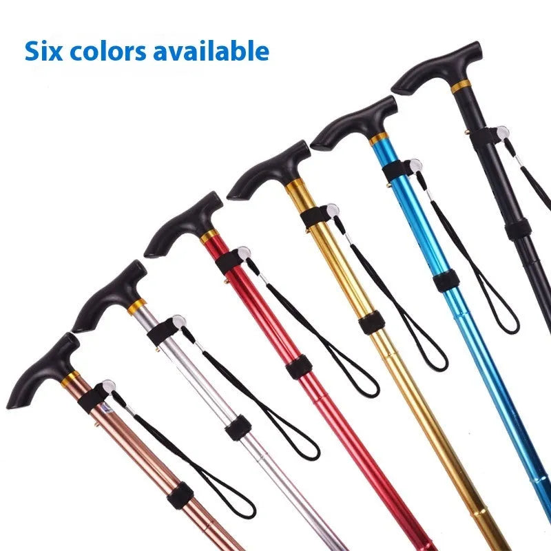 Aluminium folding walking stick with adjustable 85-95cm height in six colour options
