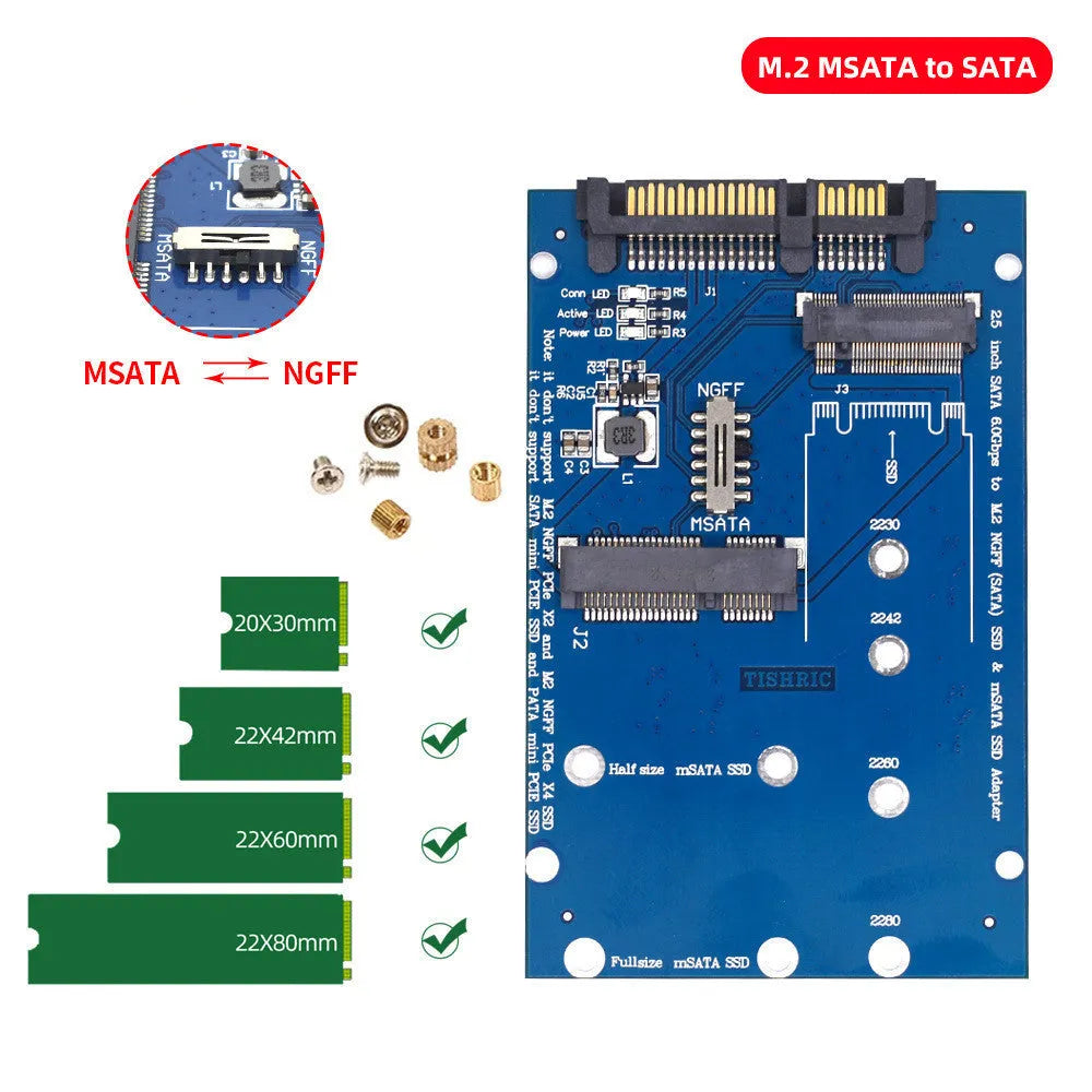 SATA3 to M2 NGFF MSATA SSD adapter card in black or blue colour