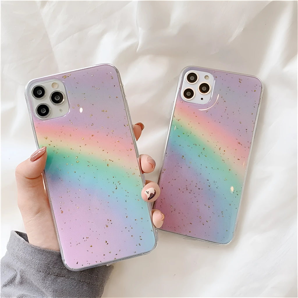 Rainbow gradient TPU iPhone case with colourful stripes in Japanese Korean style design