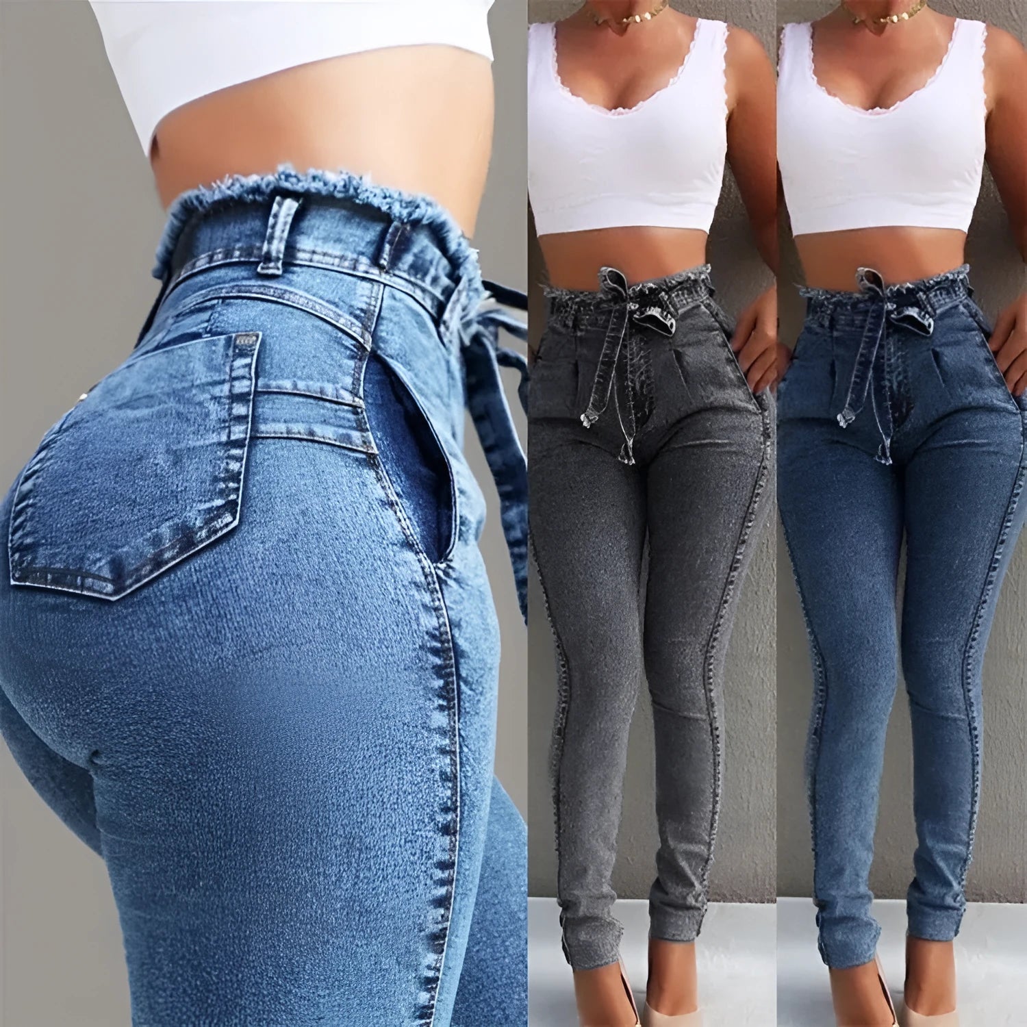 Fringed jeans in stretch cowboy denim with distressed hem detailing in dark blue colour