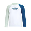 Men's white long-sleeved swim top with matching double layer beach swim trousers set