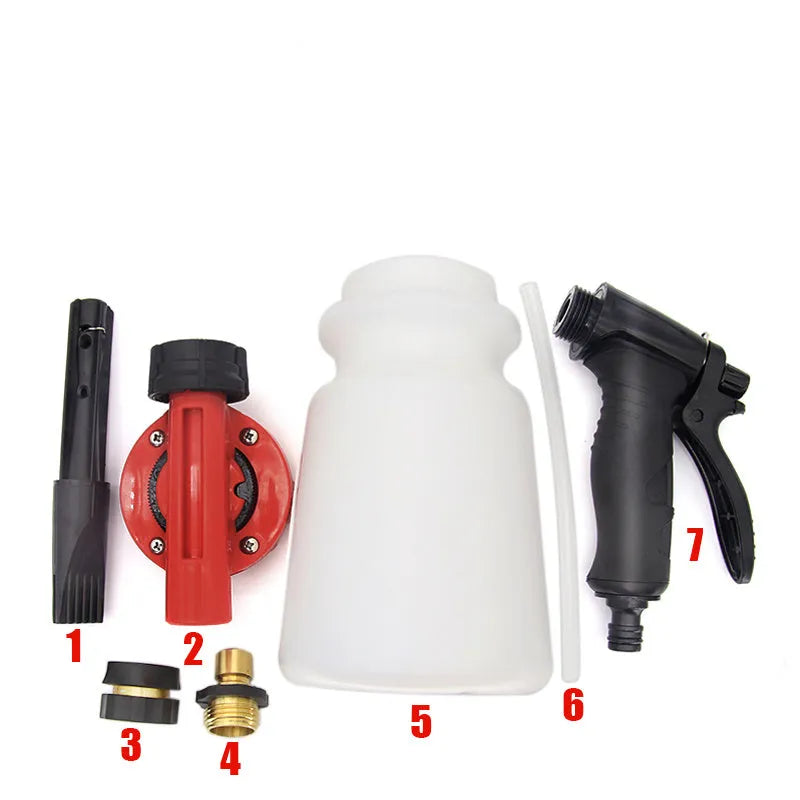 Green foam pot high pressure water gun sprayer for garden use.