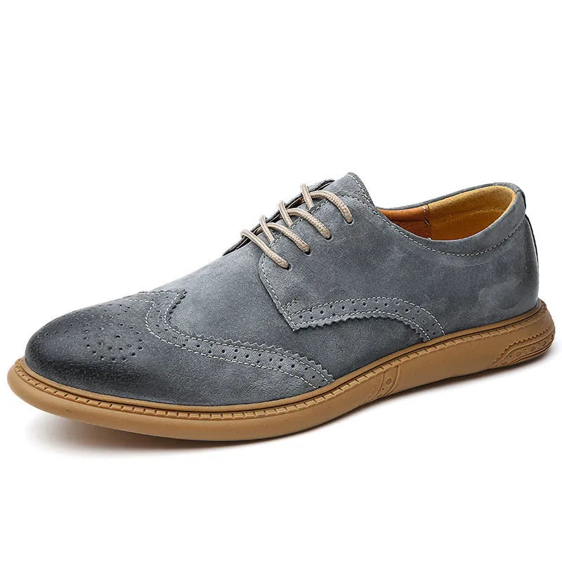 Men's black retro lace-up low-top business formal leather shoes with a rubber sole.