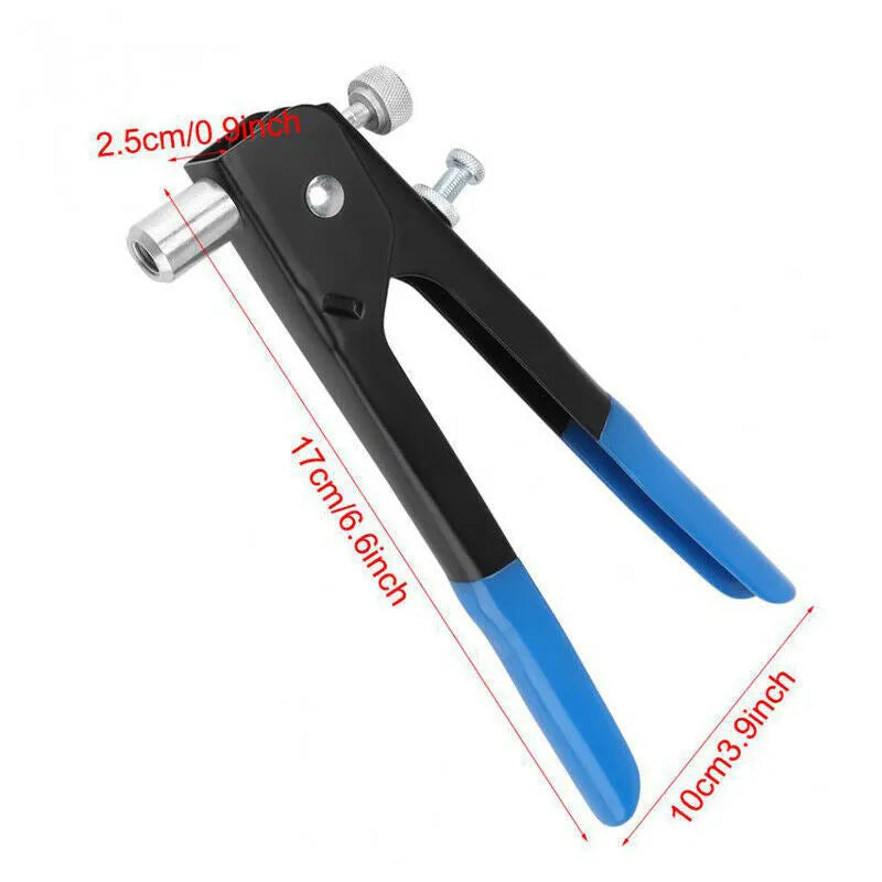 Alloy steel manual riveter nut set shown with replacement mandrels and nosepieces.