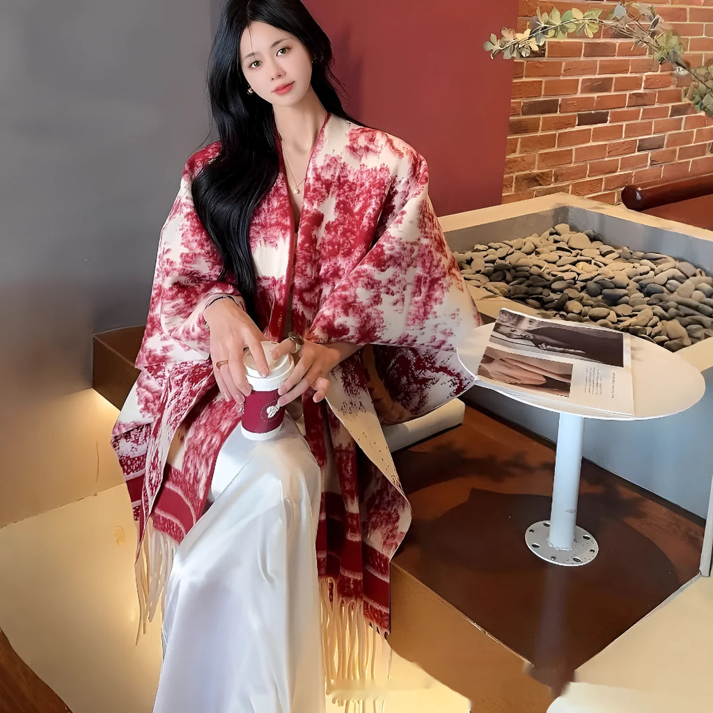 Women's casual polyester scarf cape with tassel detailing in a free size shawl design