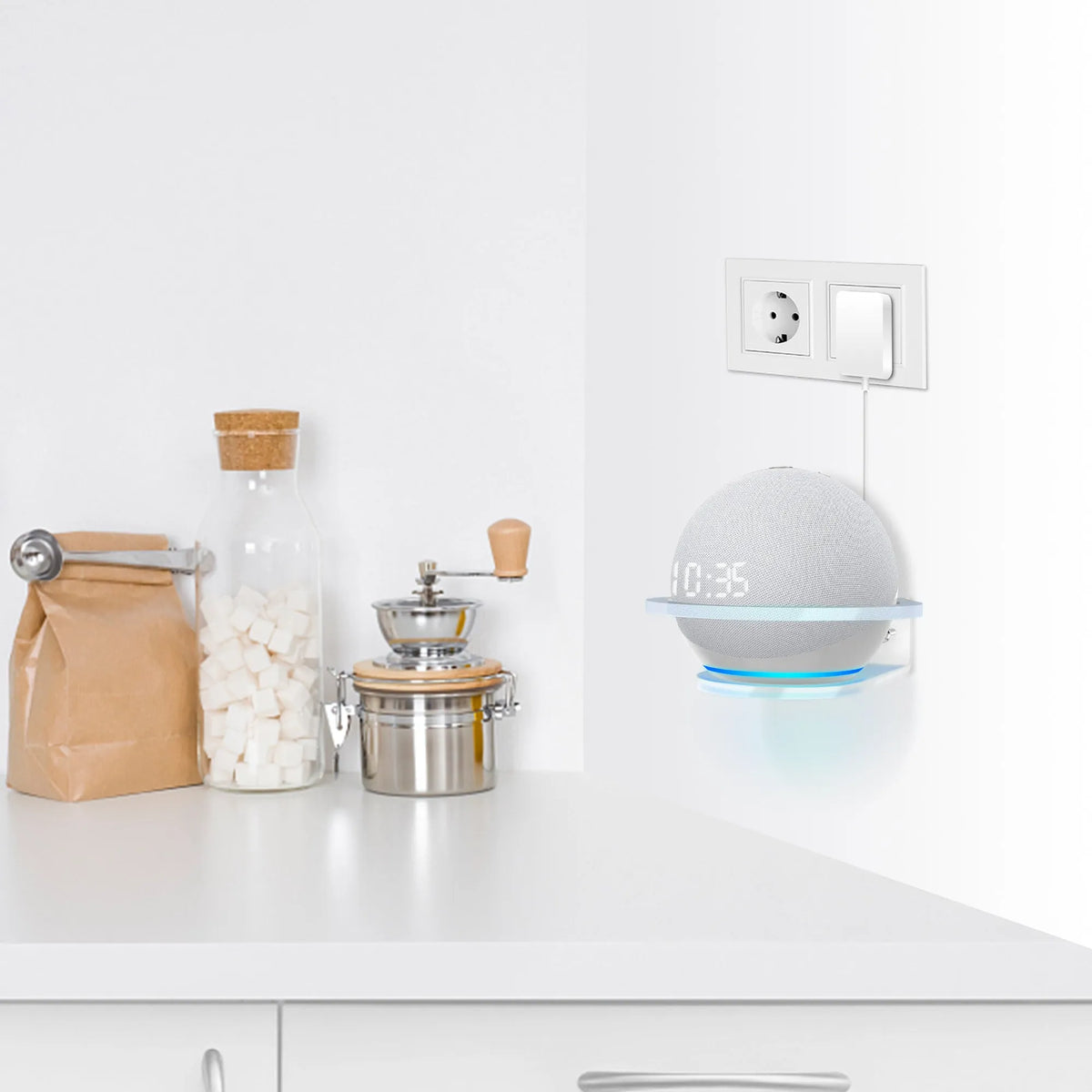 White plastic wall bracket for Amazon Echo DOT 4 speaker mounting