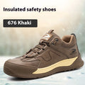 Flyknit leather safety work shoes with rubber sole in black, shown in a side profile.