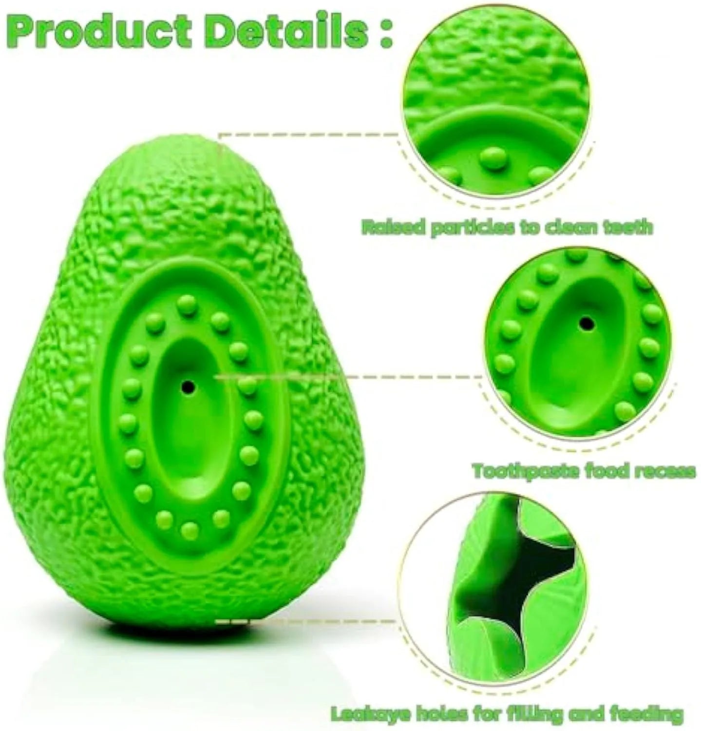 Green avocado-shaped rubber dog chew toy for aggressive chewers