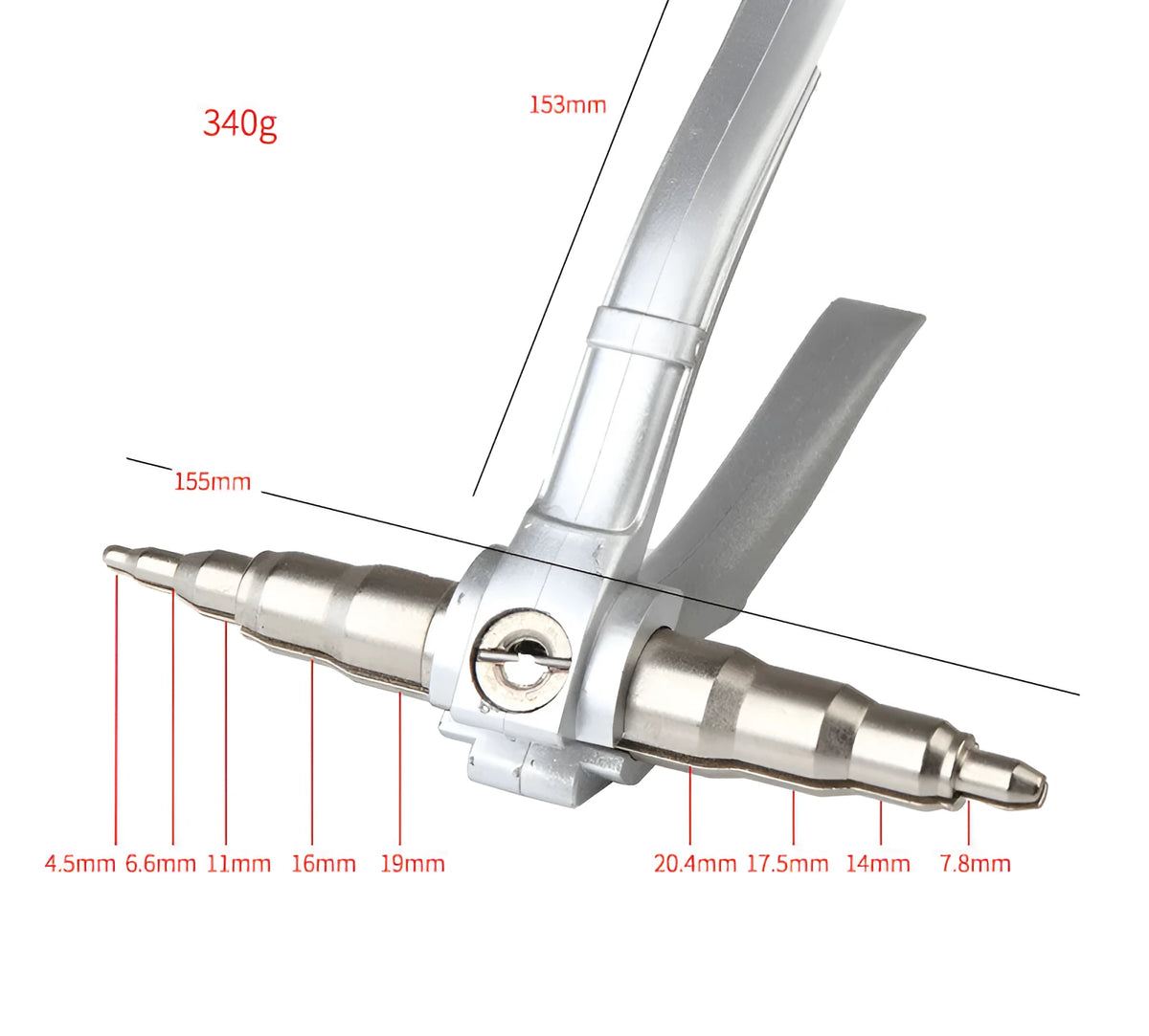 Manual tube expander tool for 6-22mm refrigeration pipes in black or silver finish