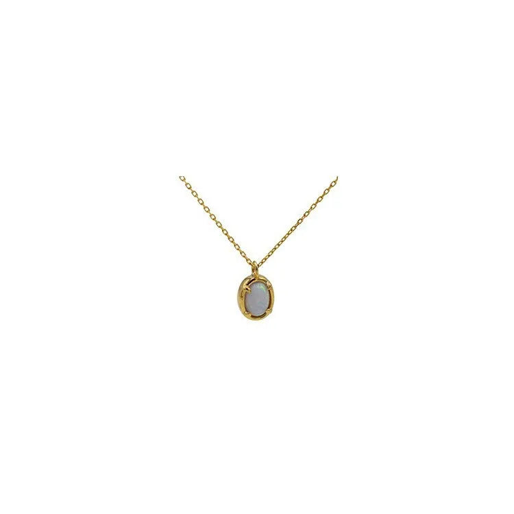 Geometric oval pendant necklace with jelly opal in 925 silver with gold finish