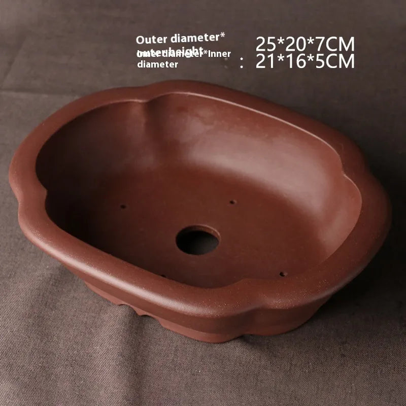 Handmade purple clay bonsai basin in classical Chinese style, 25cm long by 20cm wide