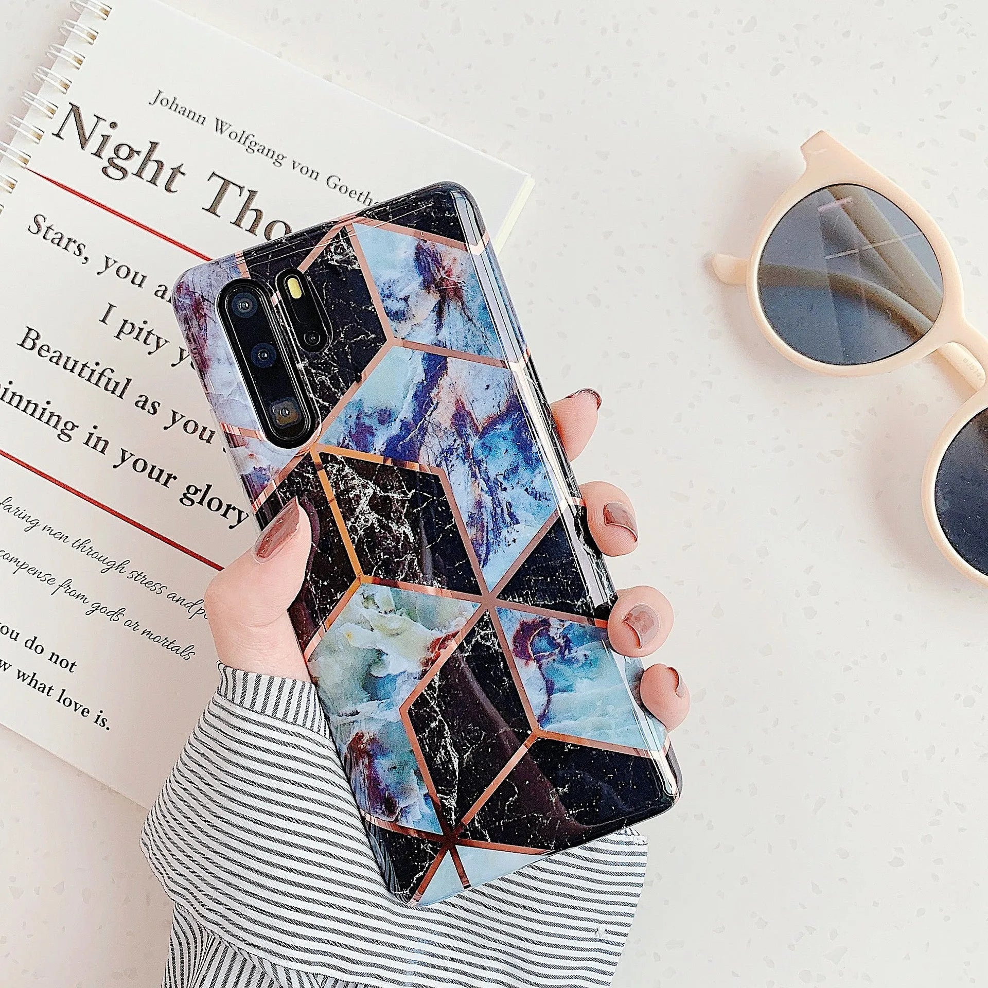 Electroplated marble Huawei phone case in TPU back cover design for Mate and P series smartphones