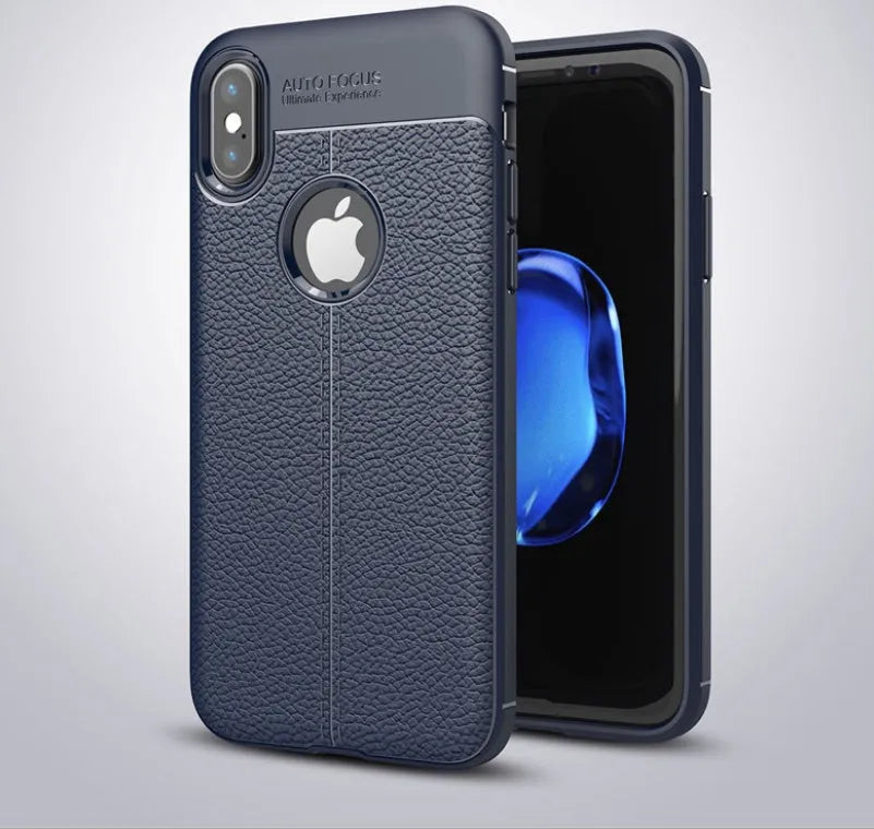 Black WeFor PU leather and silicone protective case for OnePlus 6 phone with included screen protector.
