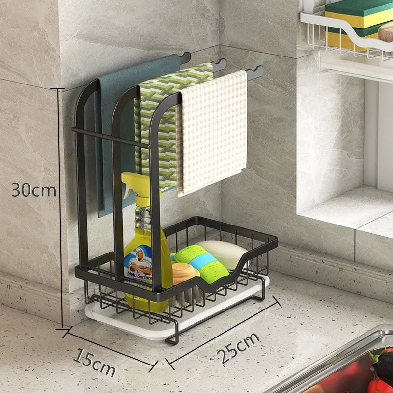 Foldable plastic kitchen draining storage rack for dishcloths and sponges with wall or countertop mounting