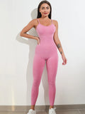 Black women's sleeveless jumpsuit with spaghetti straps and a tight-fitting, long cut.
