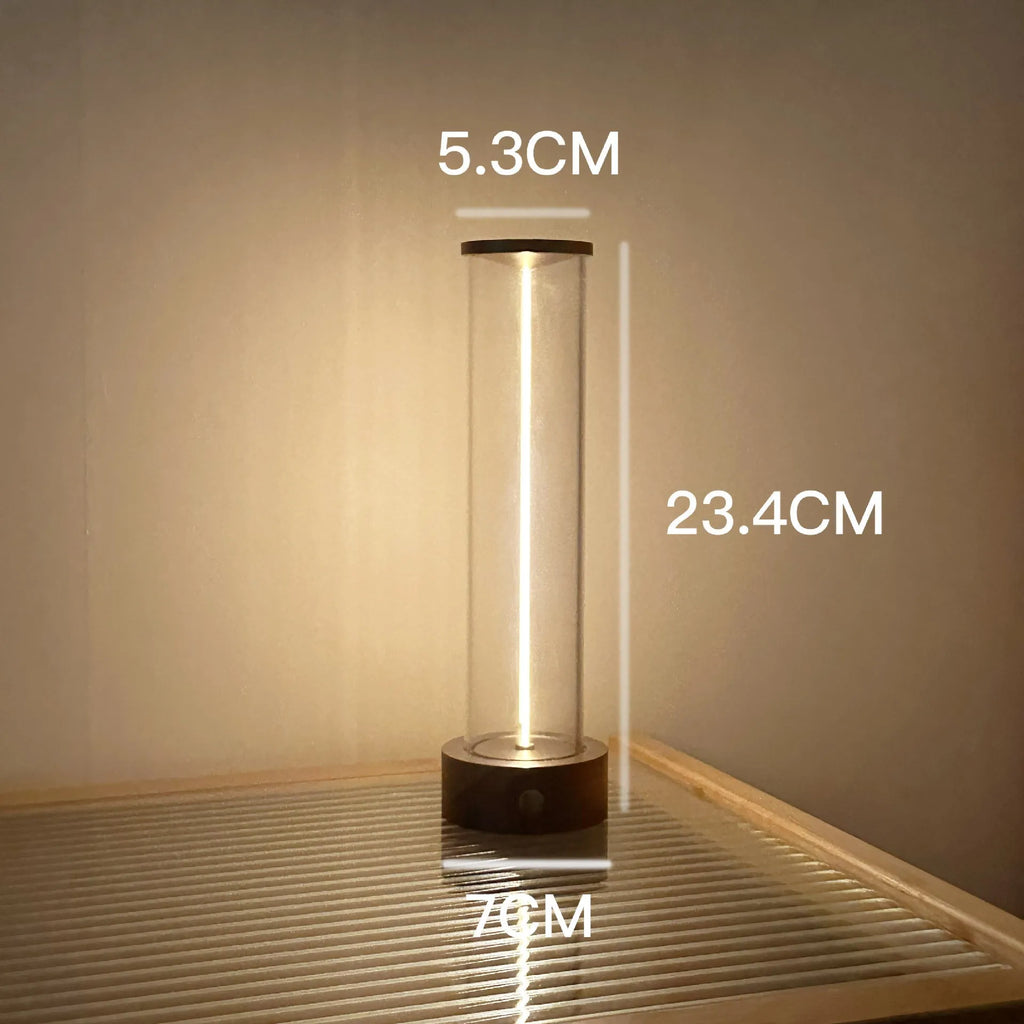 Slender LED glass light strip with magnetic mounting and USB charging cable