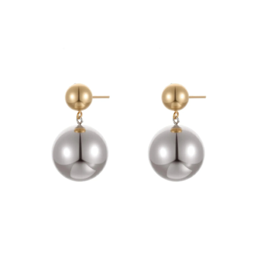 Women's stainless steel 18K gold electroplated round bead geometry ear studs