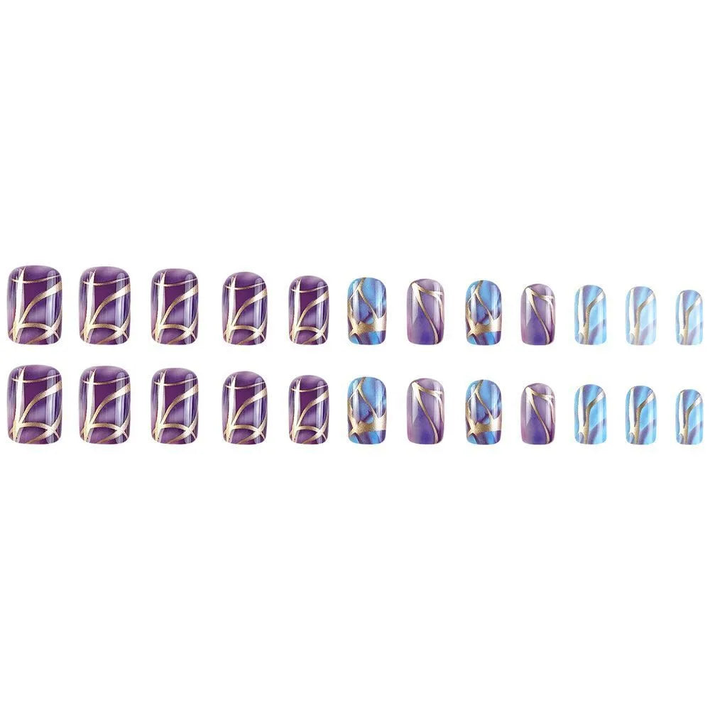 Medium length purple striped nail stickers in European and American style for self-adhesive nail decoration