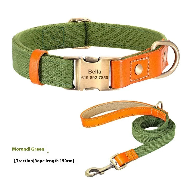 Small dog mohair collar and matching traction rope in one of six colour options with coordinating lettering.