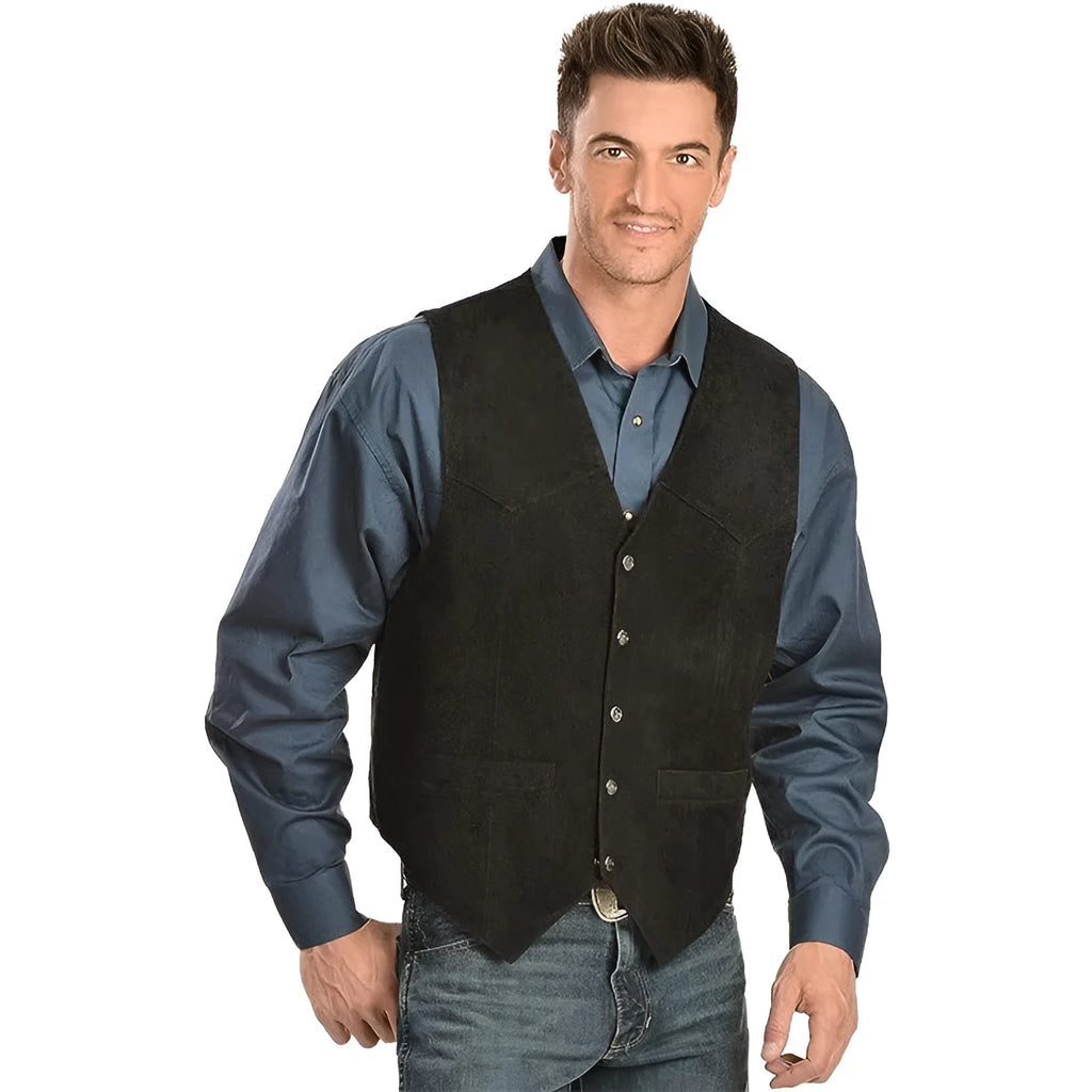 Men's single-breasted slim fit vest in solid black, brown, light brown or grey, sizes M to 3XL, with stick pocket and round hem