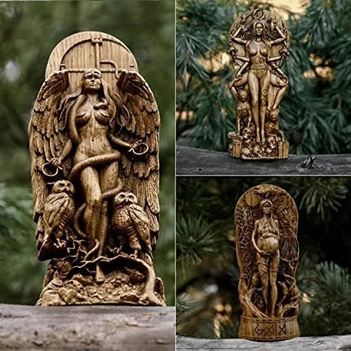 A detailed resin statue of a Greek Goddess, 22cm tall, for altar or garden decoration.