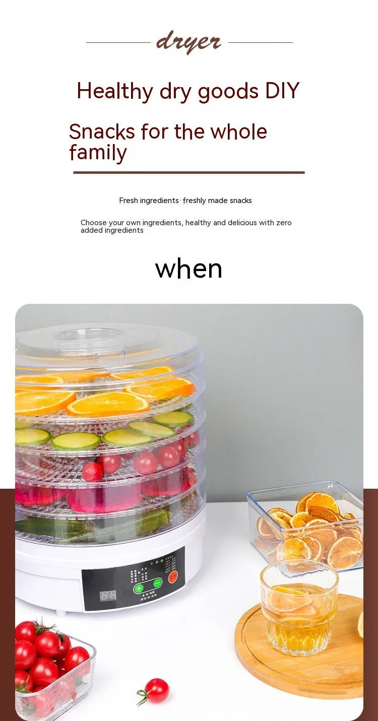 Five-layer household fruit dehydrator food dryer with multiple drying trays and adjustable temperature control