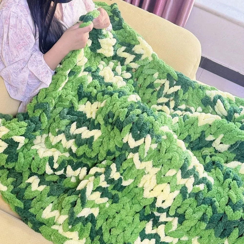 Coarse yarn chenille knitted braided gravity blanket showing texture and colour options