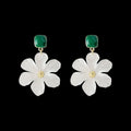 Dark green alloy needle flowers sweet drop earrings for women with floral design