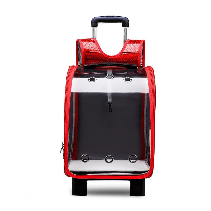 Transparent folding pet trolley bag with Oxford cloth construction in blue colour