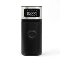 Black portable wireless vehicle air pump with digital display, LED light and flexible inflation tube