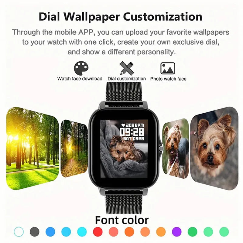 Smart watch with 1.44-inch touchscreen displaying health metrics and call interface