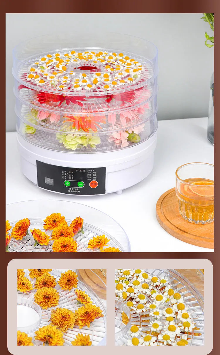 Five-layer household fruit dehydrator food dryer with multiple drying trays and adjustable temperature control