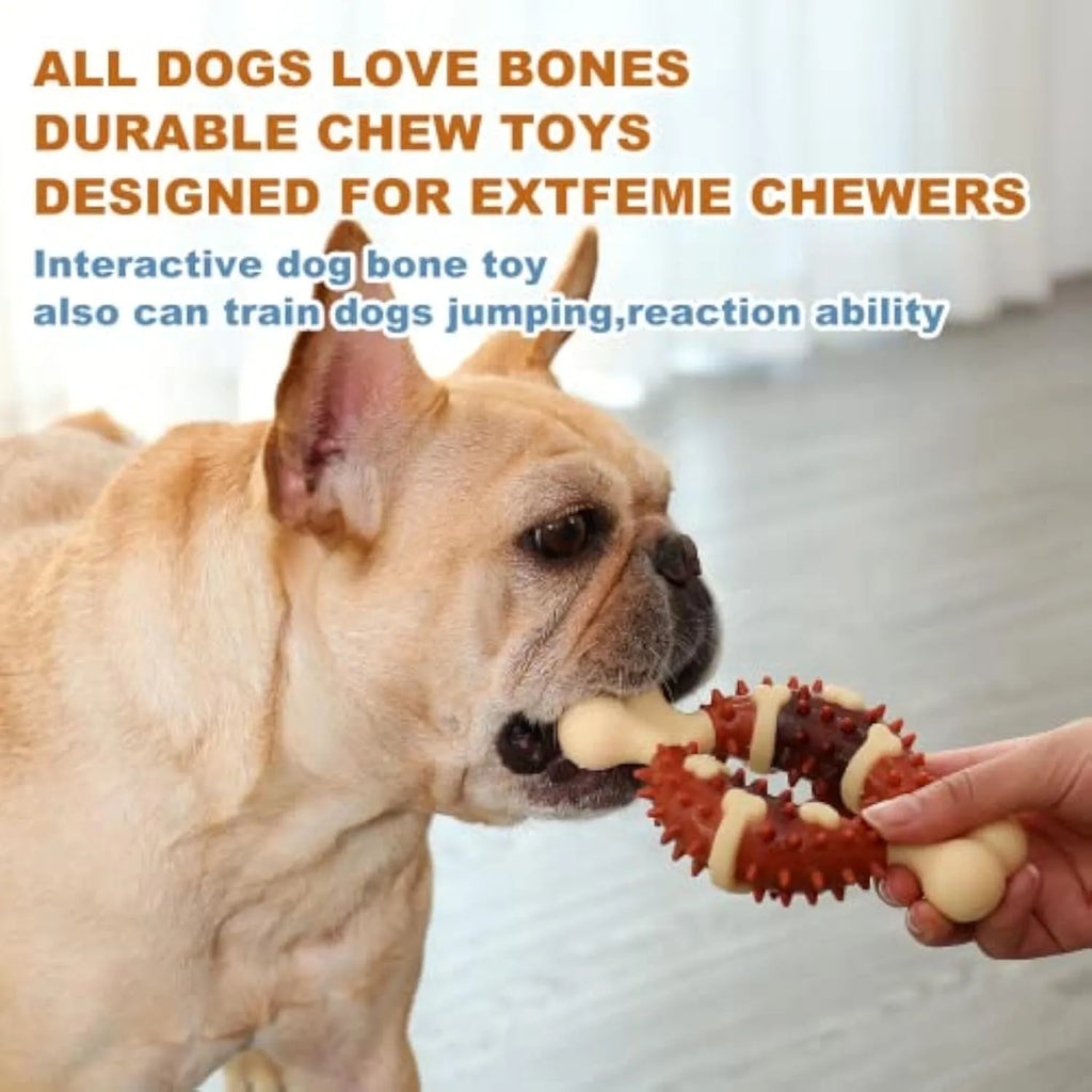 Natural rubber bone-shaped dog chew toy for dental health and anxiety relief