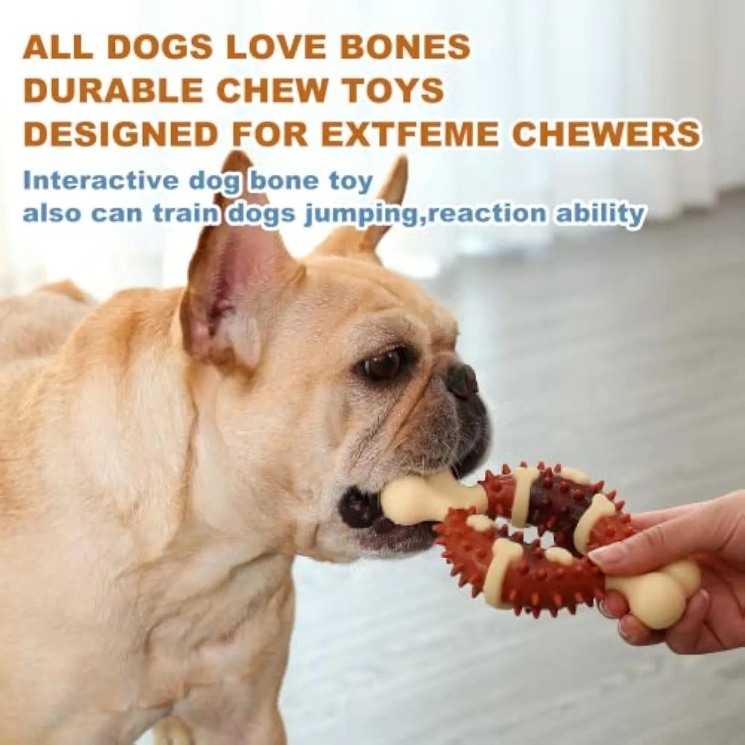 Natural rubber bone-shaped dog chew toy for dental health and anxiety relief