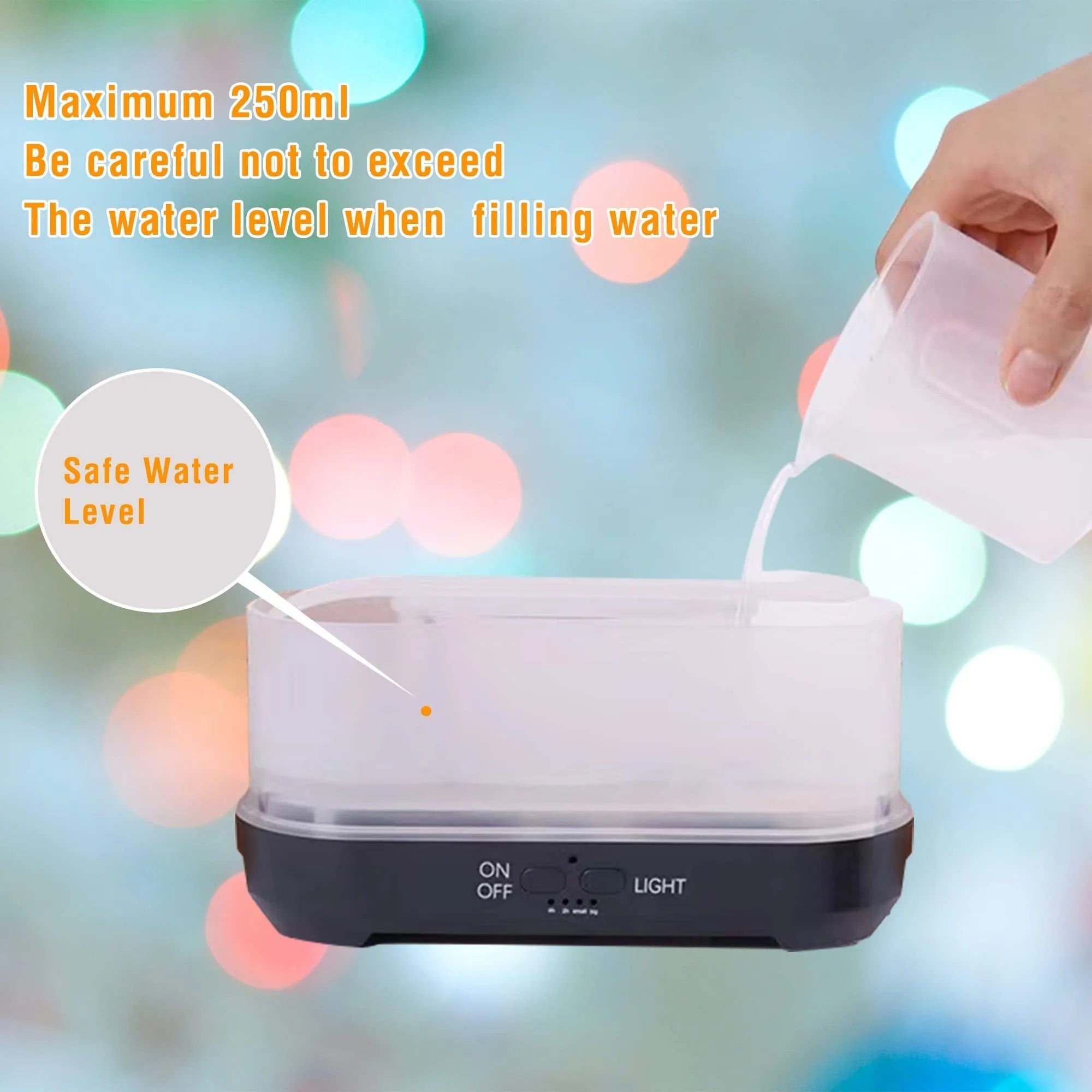 Snowflake pattern aromatherapy humidifier with colourful LED flame effects and remote control