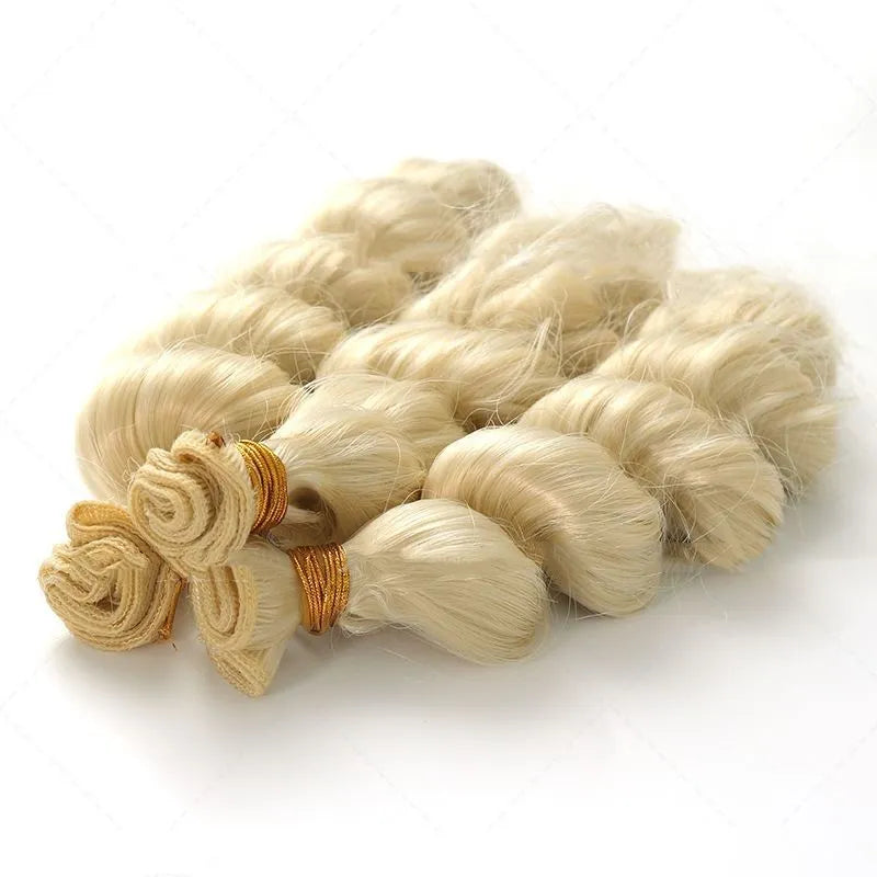 Golden chemical fibre hair weft wig for women in three length options