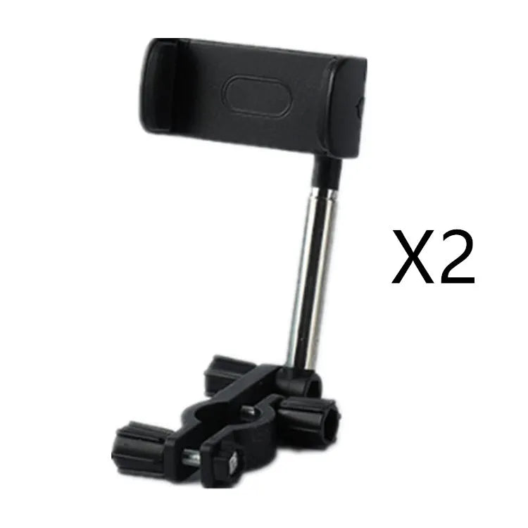 Black ABS plastic mobile phone bracket mounted on vehicle rearview mirror showing 18cm length option