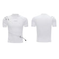 Cotton men's slim fit T-shirt with metal belt design and stand-up collar in black and white colours