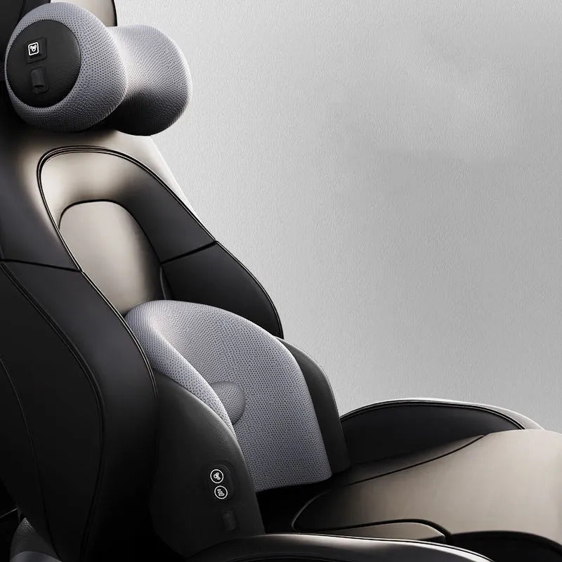Car seat massage cushion with memory cotton construction and electric massage function for headrest and lumbar support
