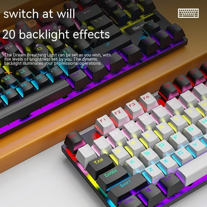 K87 mechanical keyboard with metal case in selected colour, showcasing green or red mechanical key switches.