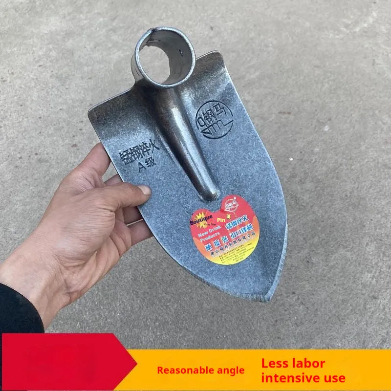 Flat agricultural pointed hoe with a steel horse tip, made from manganese and stainless steel.