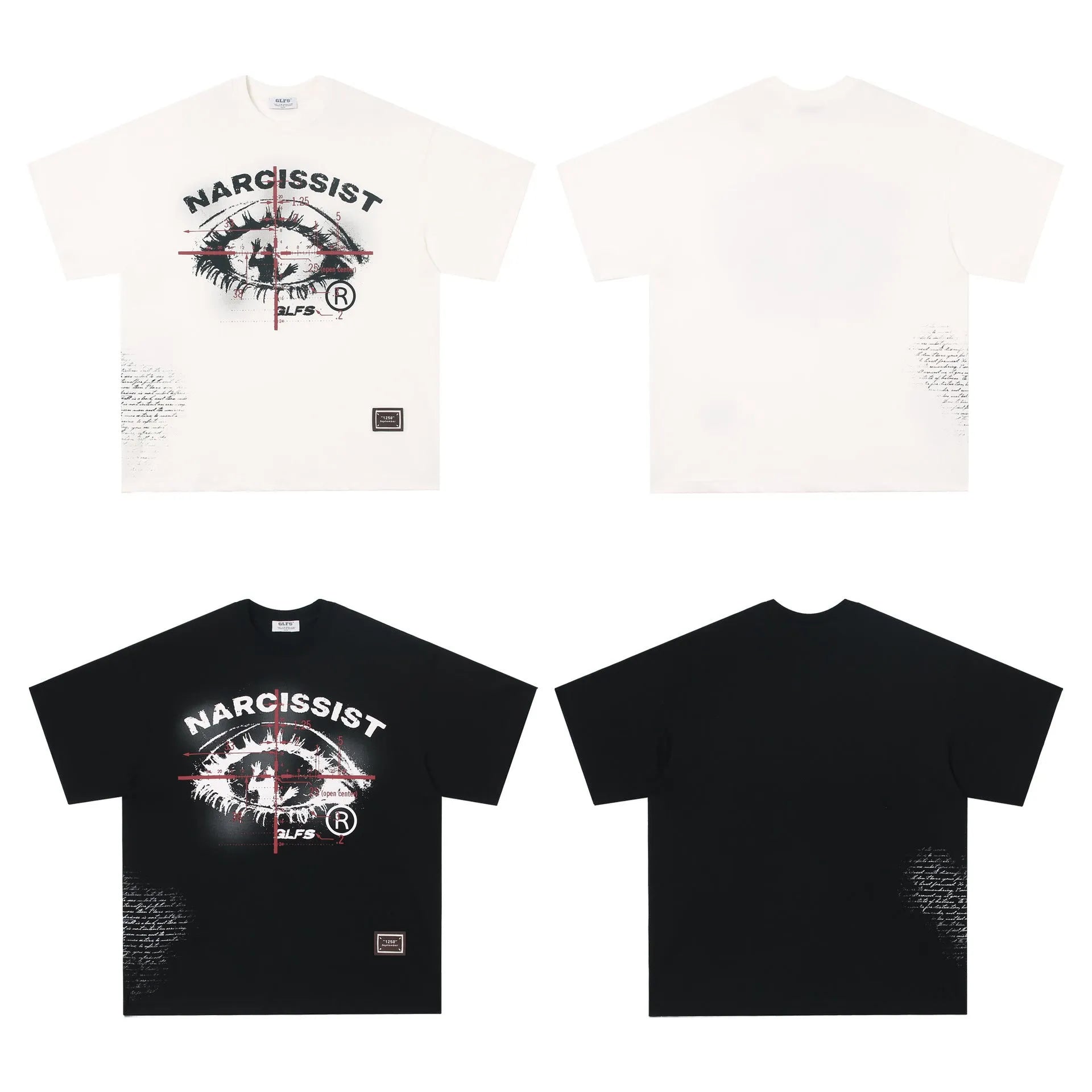 Men's black pure cotton T-shirt with white retro hip hop gothic letter print, short sleeves.