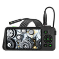 Handheld industrial endoscope with 4.5-inch screen and black probe on a coiled cable