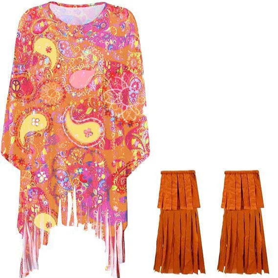 Colourful tie dye cloak costume with bell sleeves for Halloween parties