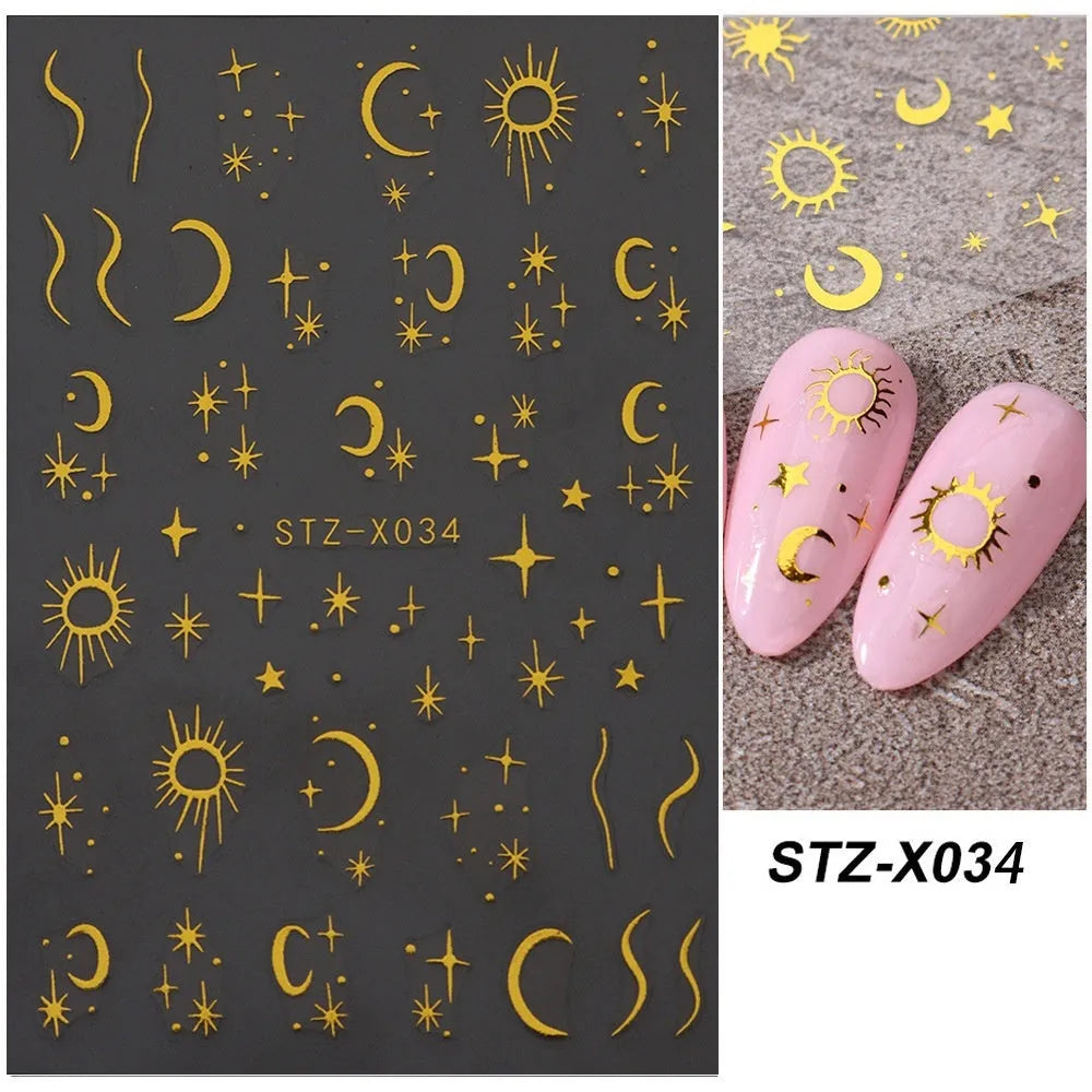 Cartoon nail art stickers with black and silver strip love pattern design