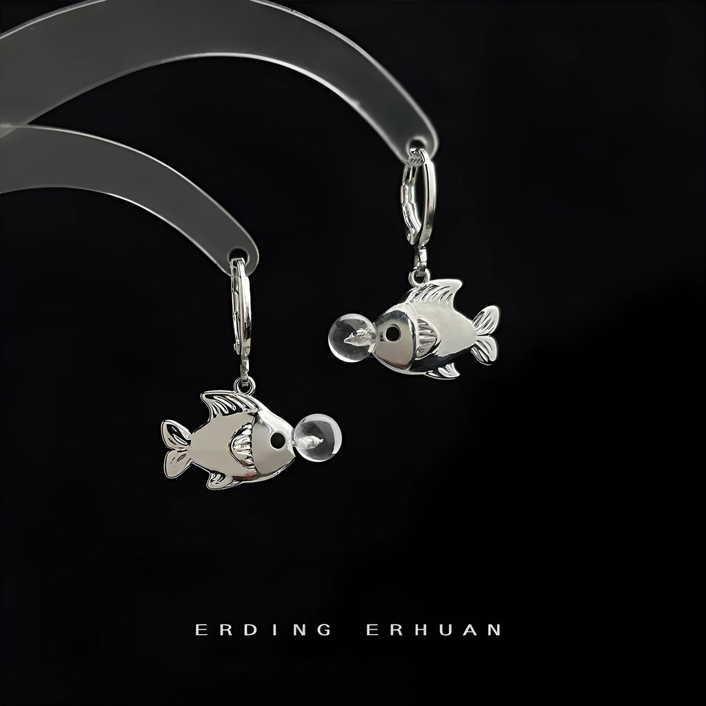 Copper bubble fish earrings with goldfish animal modelling electroplated finish